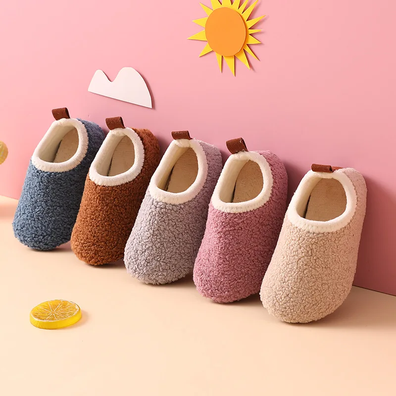 Kids Indoor Outdoor Slippers - Dziecięce kapcie bawełniane Solidne ciepłe dziecięce