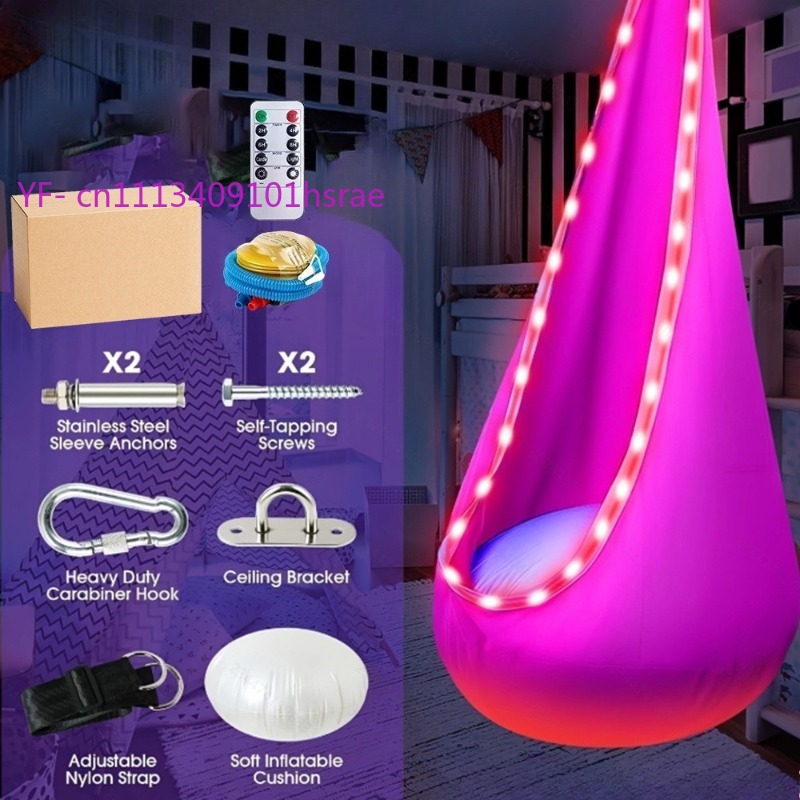 Kids Outdoor Hammock Chair - Świecący LED-owy dmuchany hamak przenośny pluszowy